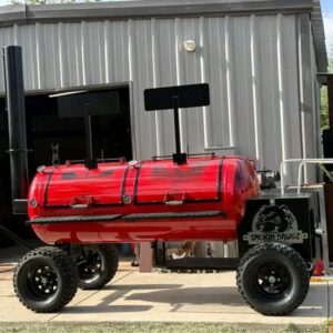 🔥 Red 250-Gallon Offset Smoker on Cart Tires
