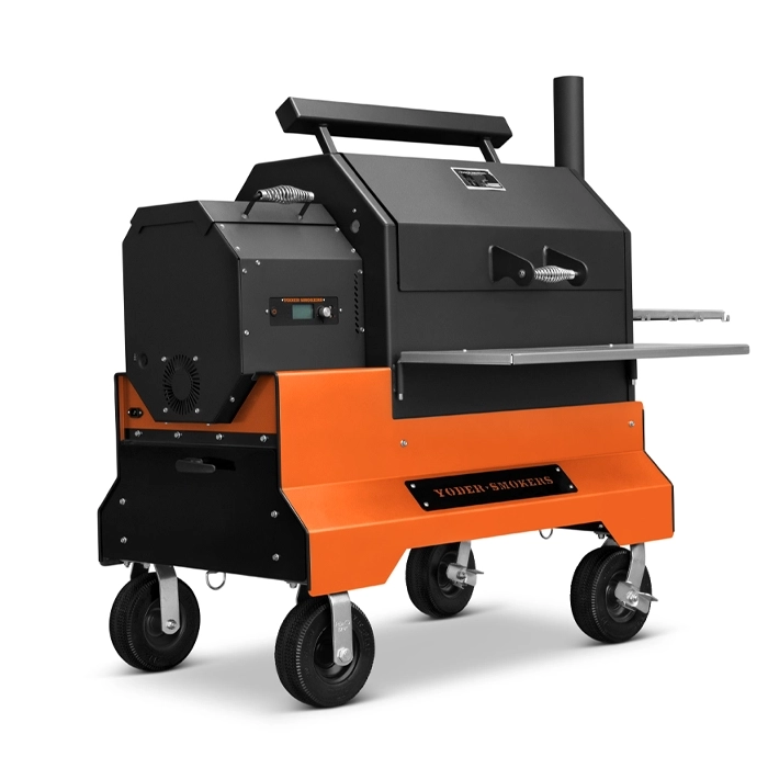 Yoder Smokers YS640s Pellet Grill with ACS on Comp Cart with Storage Drawer – Orange